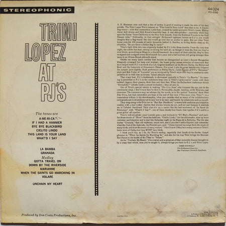 Trini Lopez : Trini Lopez At PJ's (LP, Album, RE)