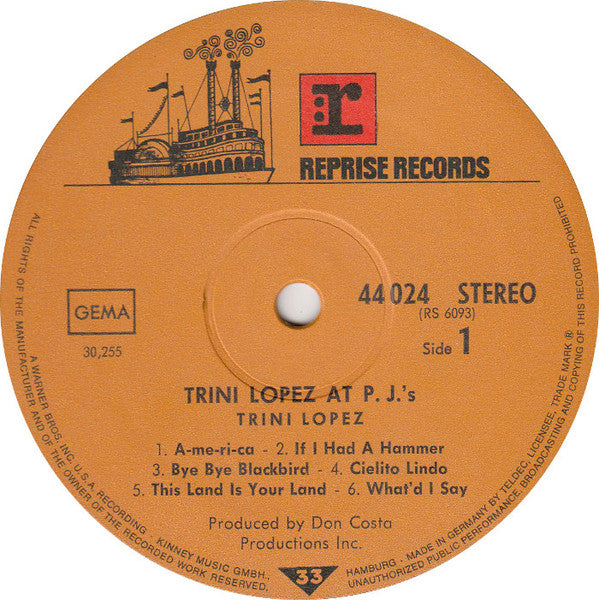 Trini Lopez : Trini Lopez At PJ's (LP, Album, RE)
