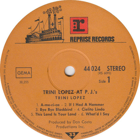 Trini Lopez : Trini Lopez At PJ's (LP, Album, RE)
