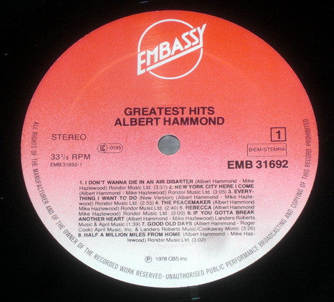 Albert Hammond : Greatest Hits (LP, Comp)