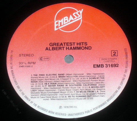 Albert Hammond : Greatest Hits (LP, Comp)