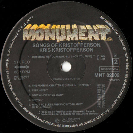 Kris Kristofferson : Songs Of Kristofferson (LP, Comp, Bla)