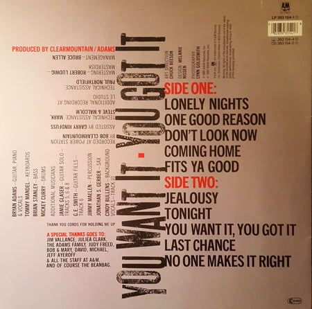 Bryan Adams : You Want It, You Got It (LP, Album, RE, Whi)