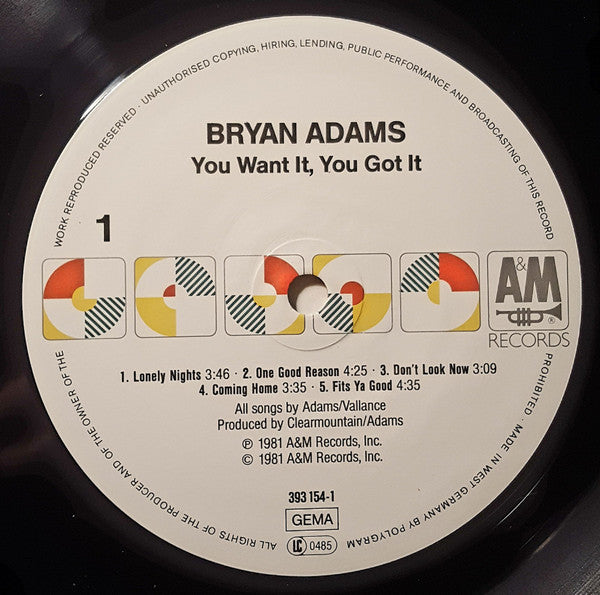 Bryan Adams : You Want It, You Got It (LP, Album, RE, Whi)