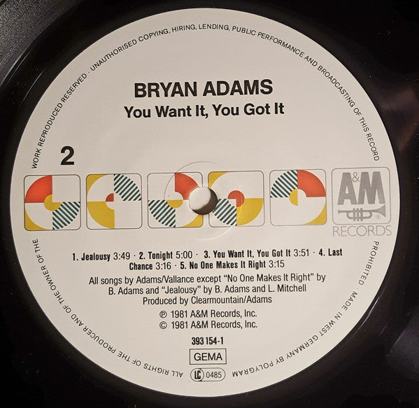 Bryan Adams : You Want It, You Got It (LP, Album, RE, Whi)
