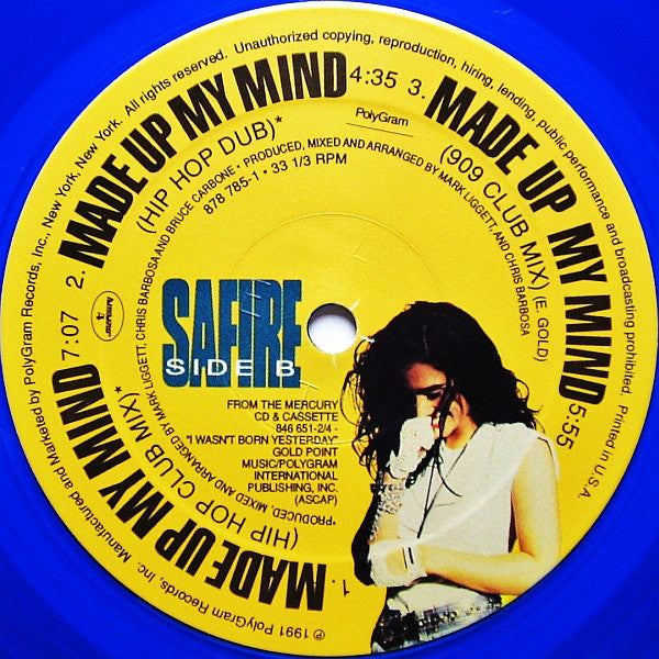 Safire : Made Up My Mind (12", Ltd, Blu)