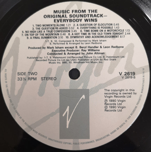Mark Isham : Everybody Wins (Original Soundtrack) (12", Album)