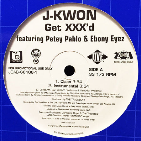 J-Kwon Featuring Petey Pablo & Ebony Eyez : Get XXX'd (12", Promo)