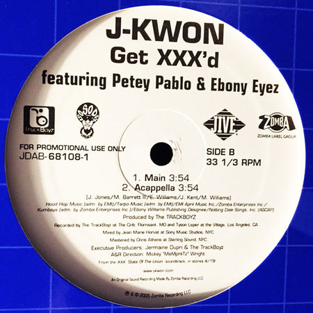 J-Kwon Featuring Petey Pablo & Ebony Eyez : Get XXX'd (12", Promo)