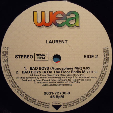 Laurent N'Diaye : Bad Boys (12")