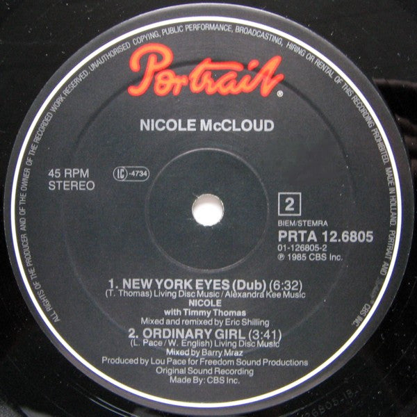 Nicole J McCloud With Timmy Thomas : New York Eyes (Remix) (12", Maxi)