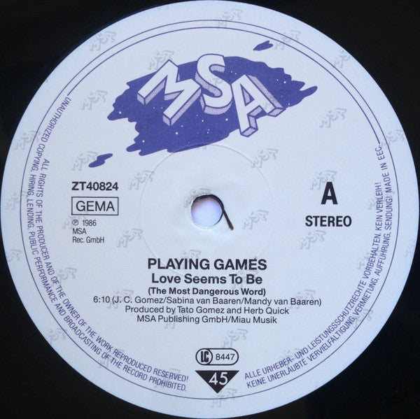 Playing Games : Love Seems To Be (The Most Dangerous Word) (12")