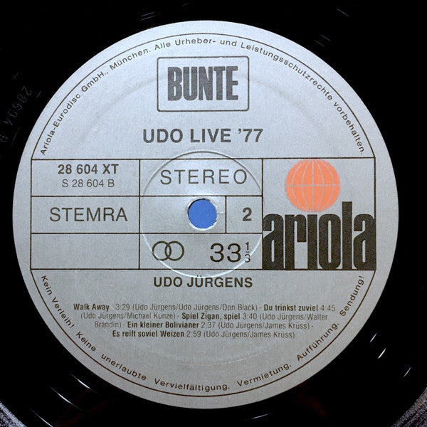 Udo Jürgens : Udo Live 77 (2xLP, Album)