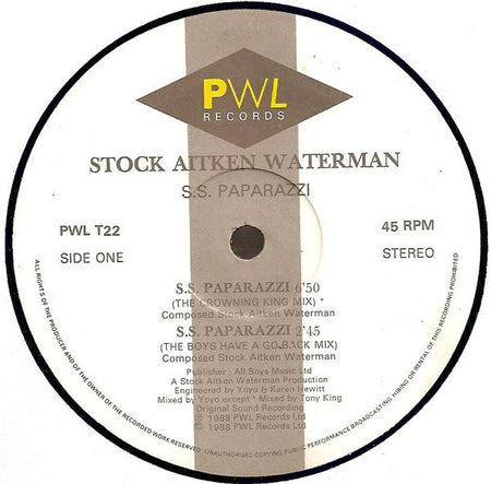 Stock, Aitken & Waterman : S.S. Paparazzi (12")