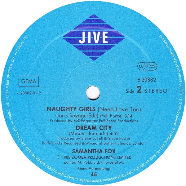 Samantha Fox : Naughty Girls (Need Love Too) (12", Maxi)