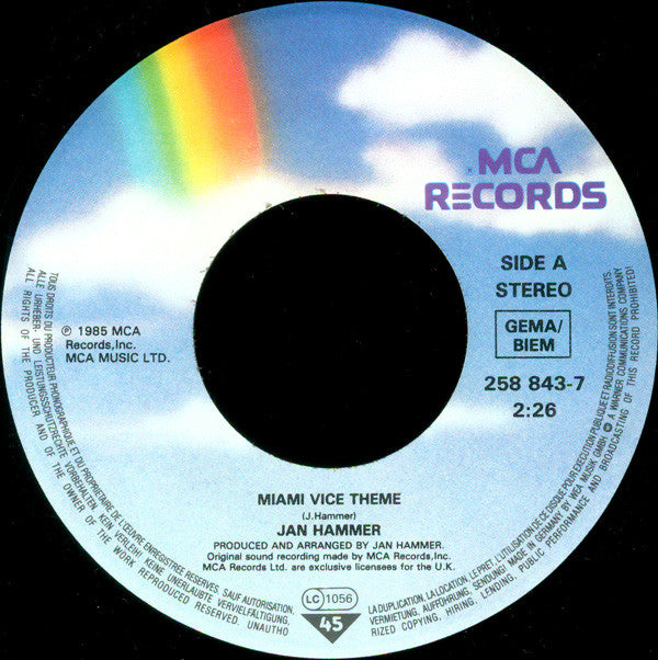 Jan Hammer : Miami Vice Theme (7", Single)