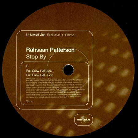 Rahsaan Patterson : Stop By (12", Promo)
