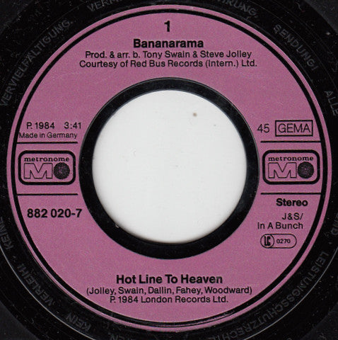Bananarama : Hotline To Heaven (7", Single)