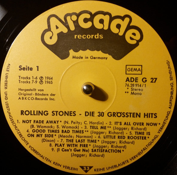 The Rolling Stones : Die 30 Größten Hits In Originalaufnahmen (2xLP, Comp, Mono, Gat)