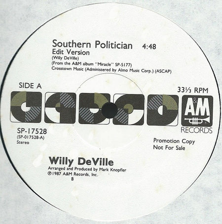 Willy DeVille : Southern Politician (12", Single, Promo)