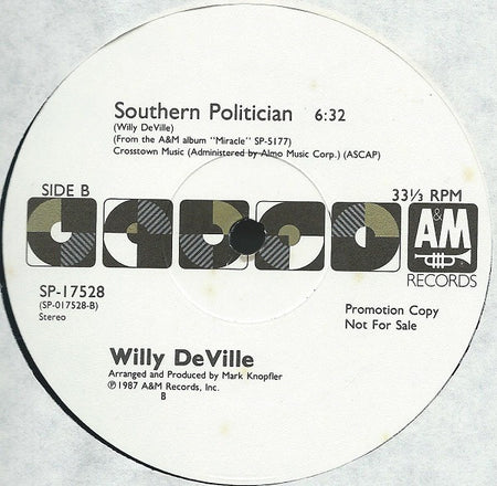 Willy DeVille : Southern Politician (12", Single, Promo)