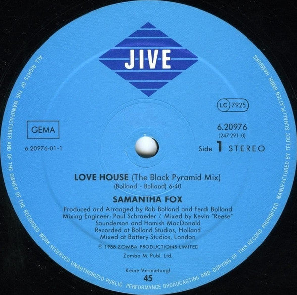 Samantha Fox : Love House (12", Maxi)