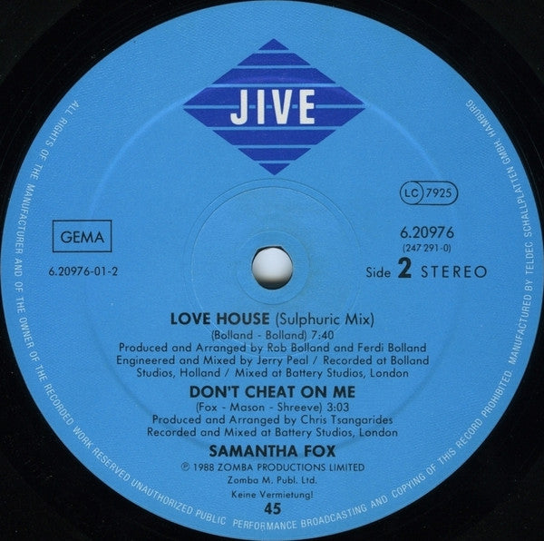 Samantha Fox : Love House (12", Maxi)