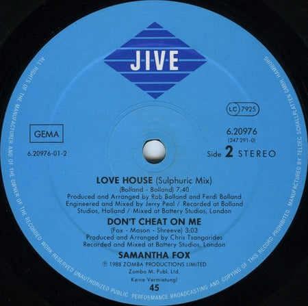 Samantha Fox : Love House (12", Maxi)