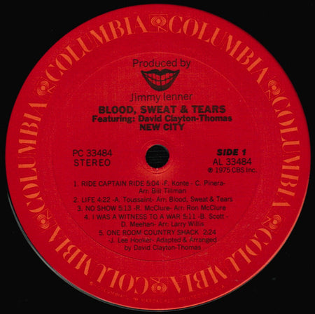 Blood, Sweat And Tears Featuring David Clayton-Thomas : New City (LP, Album, Pit)