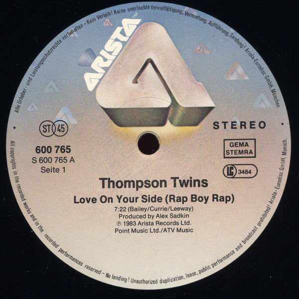 Thompson Twins : Love On Your Side (Rap Boy Rap) (12", Single)