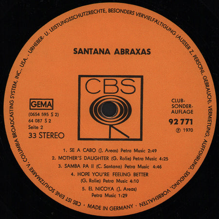 Santana : Abraxas (LP, Album, Club, Gat)