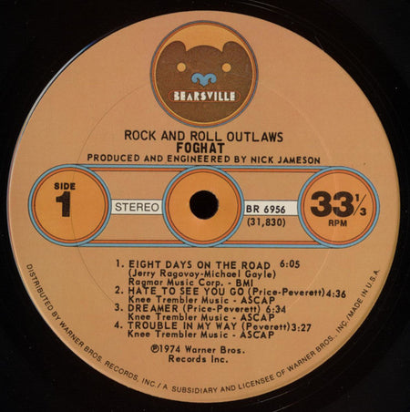 Foghat : Rock And Roll Outlaws (LP, Album, Pit)