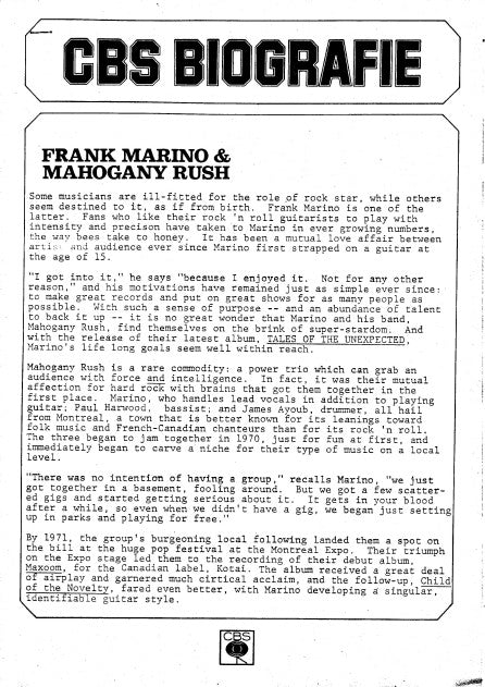 Frank Marino & Mahogany Rush : Tales Of The Unexpected (LP, Album)