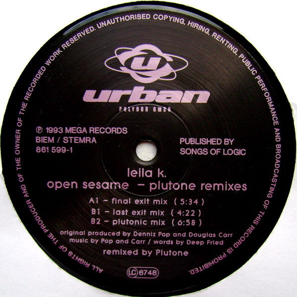 Leila K : Open Sesame (Final Exit Remix) (12", Maxi)