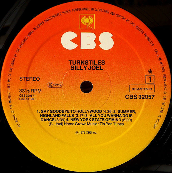 Billy Joel : Turnstiles (LP, Album, RE, Ora)