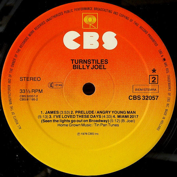 Billy Joel : Turnstiles (LP, Album, RE, Ora)