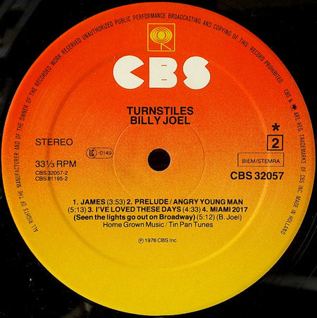 Billy Joel : Turnstiles (LP, Album, RE, Ora)