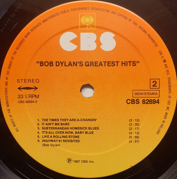 Bob Dylan : Bob Dylan's Greatest Hits (LP, Comp, RE, Mat)