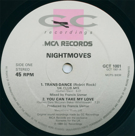 Night Moves : Trans-Dance (Robot Rock) / You Can Take My Love (12", Maxi)