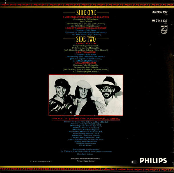 Al Di Meola / John McLaughlin / Paco De Lucía : Friday Night In San Francisco (LP, Album)