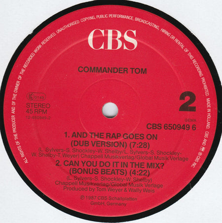 Commander Tom : And The Rap Goes On (12", Maxi)
