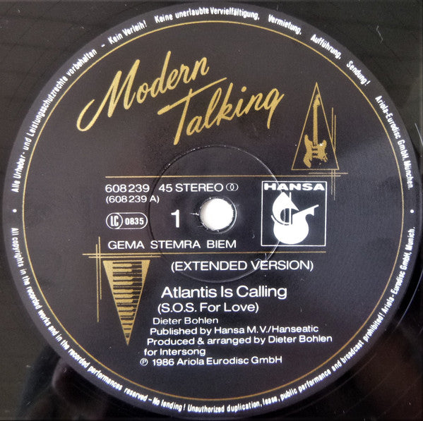 Modern Talking : Atlantis Is Calling (S.O.S. For Love) (Extended Version) (12", Maxi, No )
