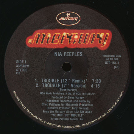 Nia Peeples : Trouble (12", Single, Promo)