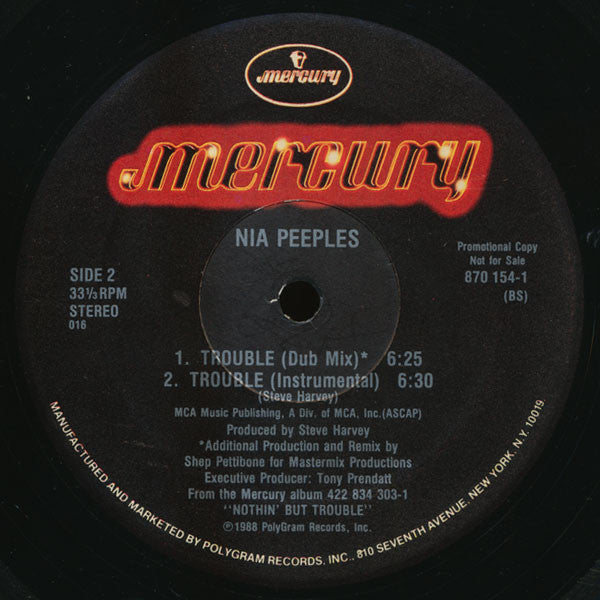 Nia Peeples : Trouble (12", Single, Promo)