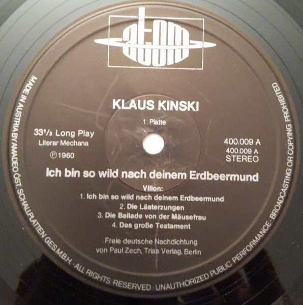 Klaus Kinski : Ich Bin So Wild Nach Deinem Erdbeermund (2xLP)