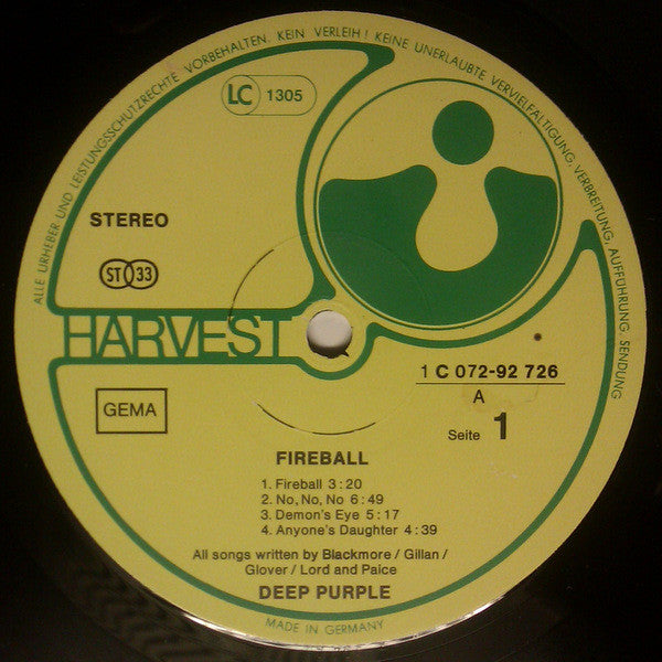 Deep Purple : Fireball (LP, Album, RE, RP, Gat)