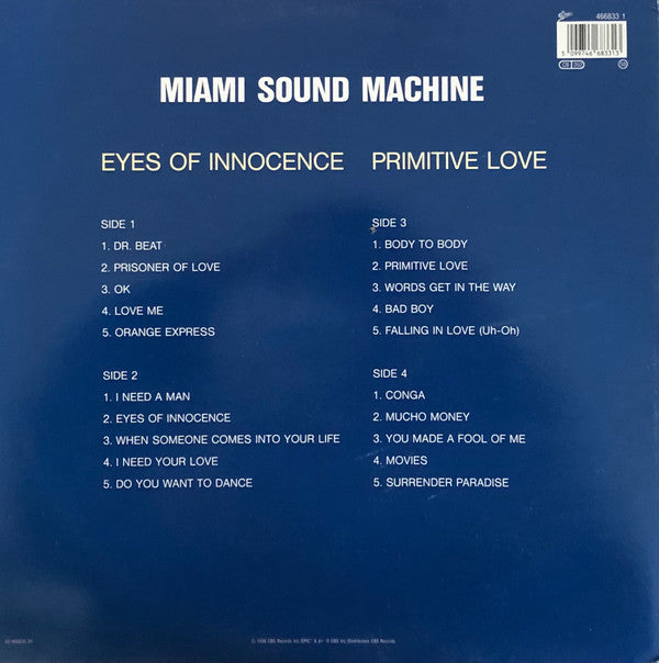 Miami Sound Machine : Eyes Of Innocence + Primitive Love (2xLP, Comp, Gat)