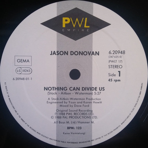 Jason Donovan : Nothing Can Divide Us (12", Maxi)