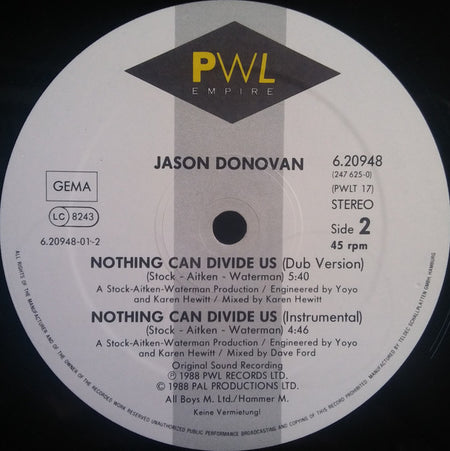 Jason Donovan : Nothing Can Divide Us (12", Maxi)