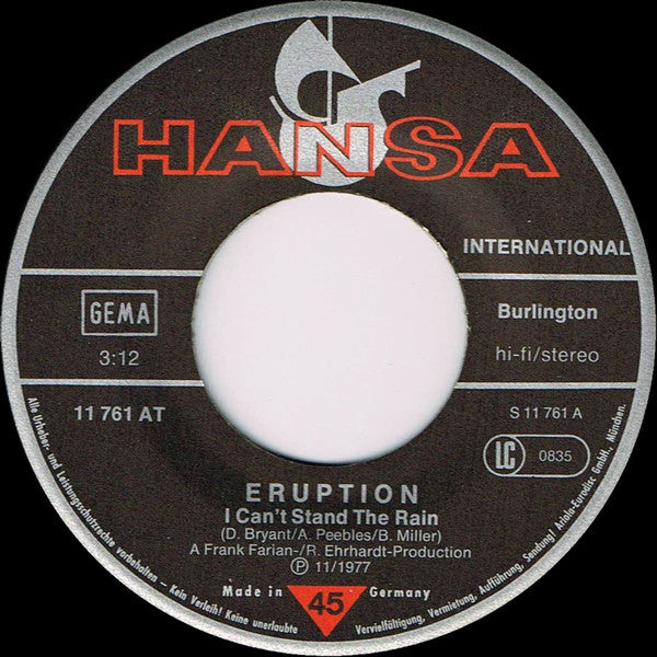 Eruption (4) Featuring Precious Wilson : I Can't Stand The Rain (7", Single)